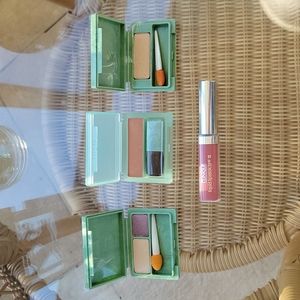 Clinque travel size eye shadows, blush and liquid lipstick